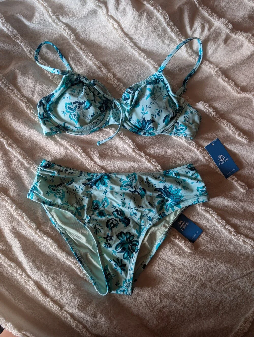 Cupshe Light Teal Floral Underwire Bikini Set